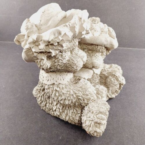 Mother and Baby Bears Wearing Hats Scarves Cuddling Concrete Sculpture 7"x7"x6"