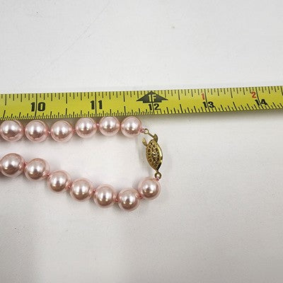 Glossy Shiny Pink Glass Faux Pearl Sea Shell Beaded Knotted Chocker Necklace 12"