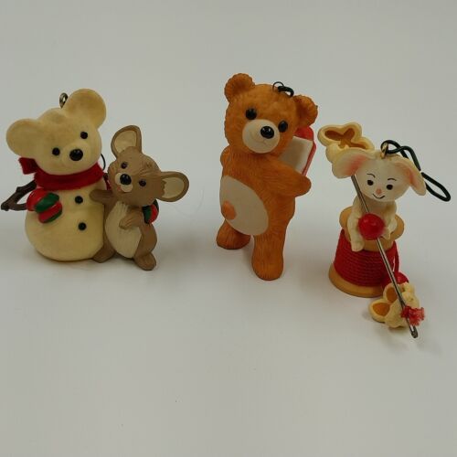 3 Hallmark Keepsake 1986 Ornaments CINNAMON BEAR Snow Buddies POPCORN MOUSE
