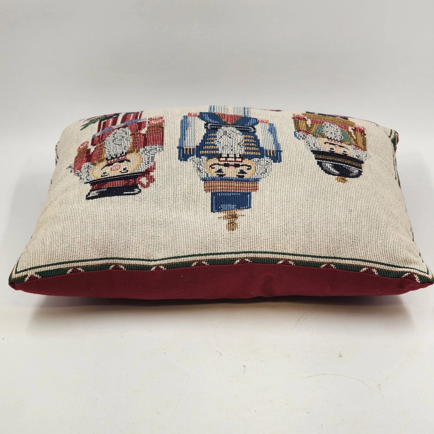 Christmas Nutcracker Soldiers Throw Pillow Tapestry Red Decor 15" x 11" Vtg USA
