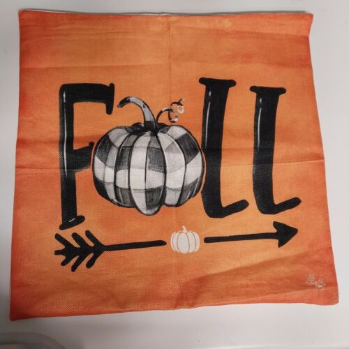 Set of 4 Fall Pillow Shams Pumpkin Harvest Buffalo Plaid Orange Cases