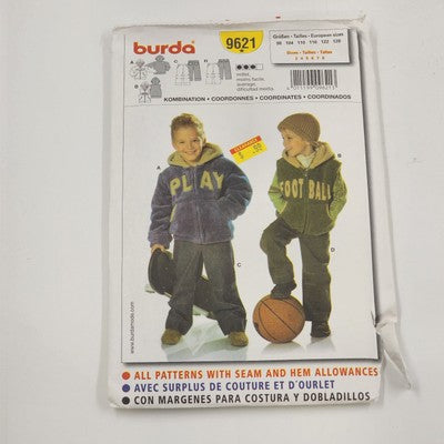 Burda 9621 Sewing Pattern Uncut Boys Hoodie & Pants Sz 3-8 Semi-Fitted 2010s