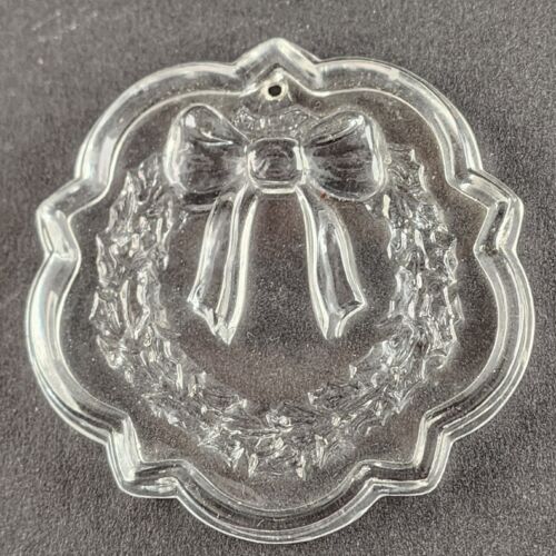3 Vintage Fostoria Glass Lead Crystal Clear Wreath Christmas Ornaments 3¼" Wide