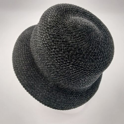 Knit Hat Black Grey Womans Fuzzy Nubby Bucket David's Vintage Headwear Medium 7"