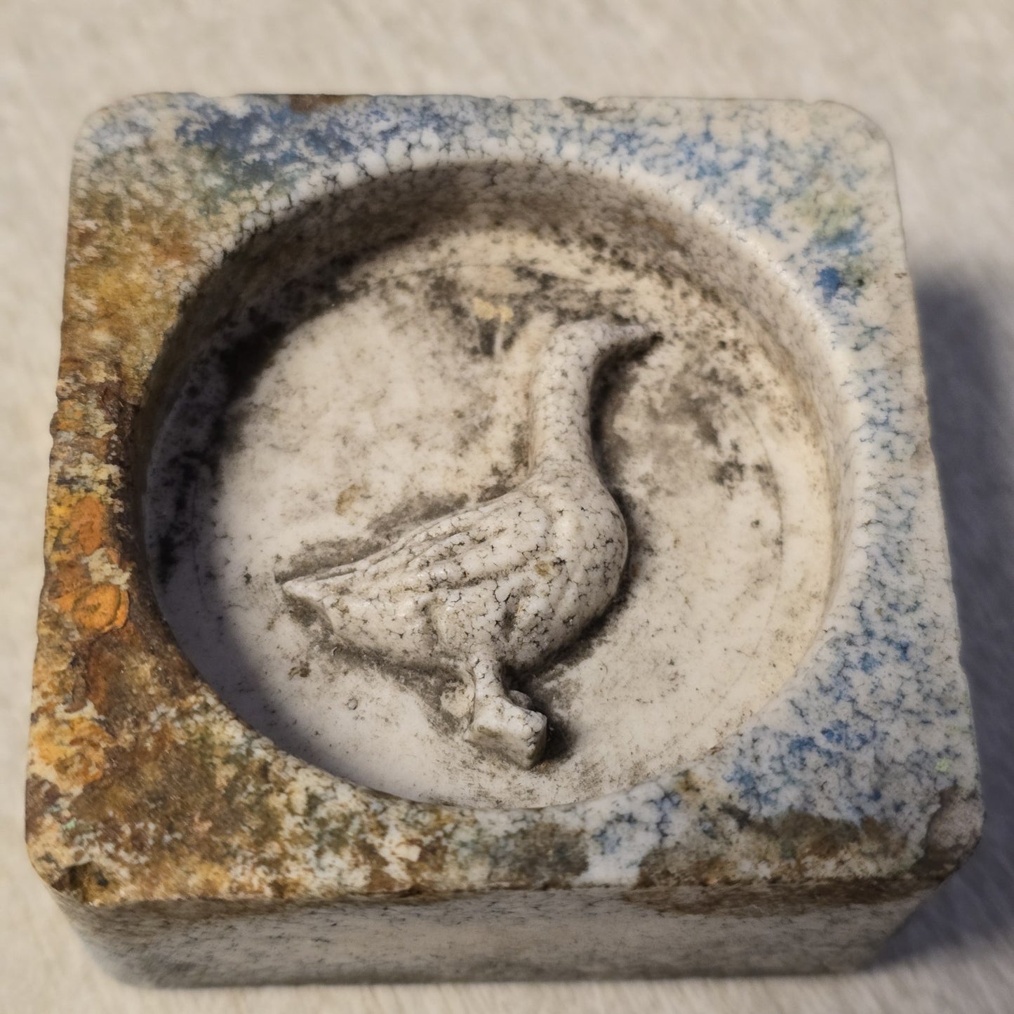 Goose Shaped Antique Candy Mold Ceramic 2.25" Square Blank Reverse Side