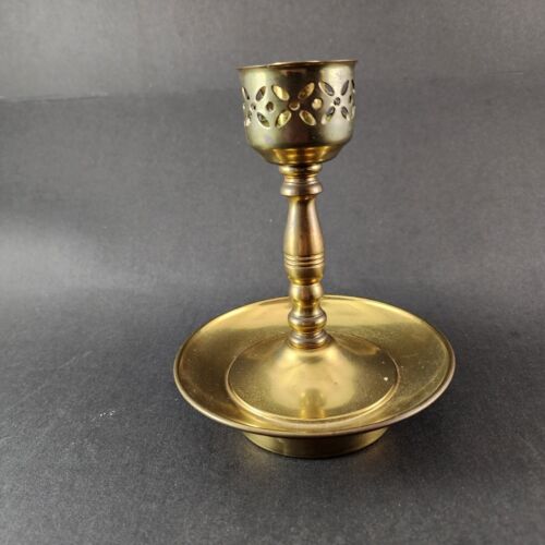 Brass Pedestal Candlestick Holder Wide Base Glass Globe Battery Candle 13½" Tall