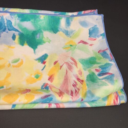 Multicolor Floral Design Pattern Linen Tablecloth 82 x 58 inches Vintage