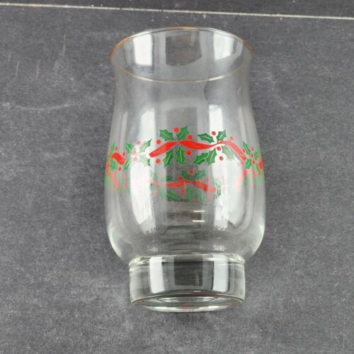 One Libby 14 oz Drink Glass Holly Berry and Red Ribbon Design 3.25" w x 5.25" h