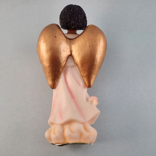 Little Girl Resin Angel Figurine Gold Wings Holding a White Dove 6½" H