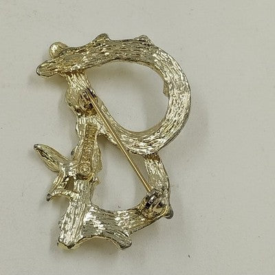Sarah Coventry Gold Tone Letter B Bamboo Branch Leaf Initial Monogram Brooch