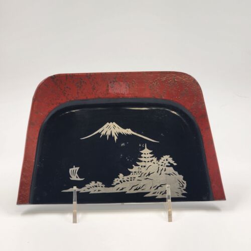 Black Lacquer Ware Wooden Crumber Crumb Tray Silent Butler Japan 8.25" x 5.25"