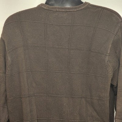 IZOD Sweater Brown Pullover Men's XLT Crewneck Cotton Long Sleeve Square Design