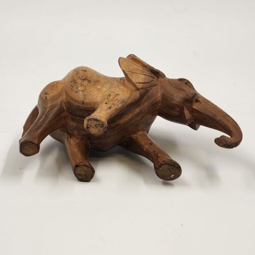 Solid Hardwood Elephant 3.5"h Walking Position Natural Smooth Missing Tusks