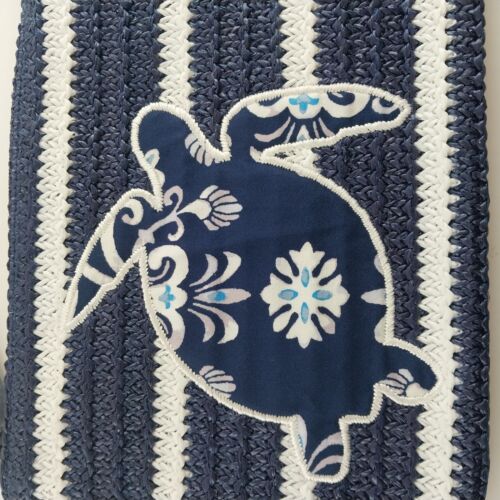 Vera Bradley Straw Large Wristlet Pouch Medallion Blue Sea Turtle Zip 10"