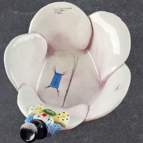 Clown Flower Shaped Bowl Signed Hand Painted Zampiva Rare Italian Art Pottery