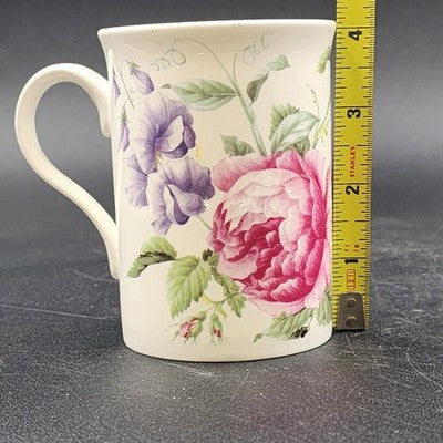 2 Crown Trent Coffee Mug Tea Cups Pink Peony & Pink Roses Bone China England