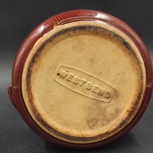 West Bend Glossy Brown Ceramic Bean Pot Pottery 7”x5" No Lid USA