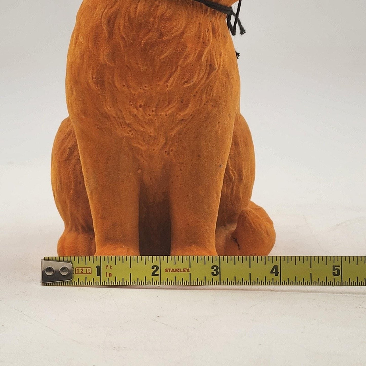 Flocked Orange Cat Figurine 7.25 Inch Fuzzy Ceramic Kitty 1960s 70s