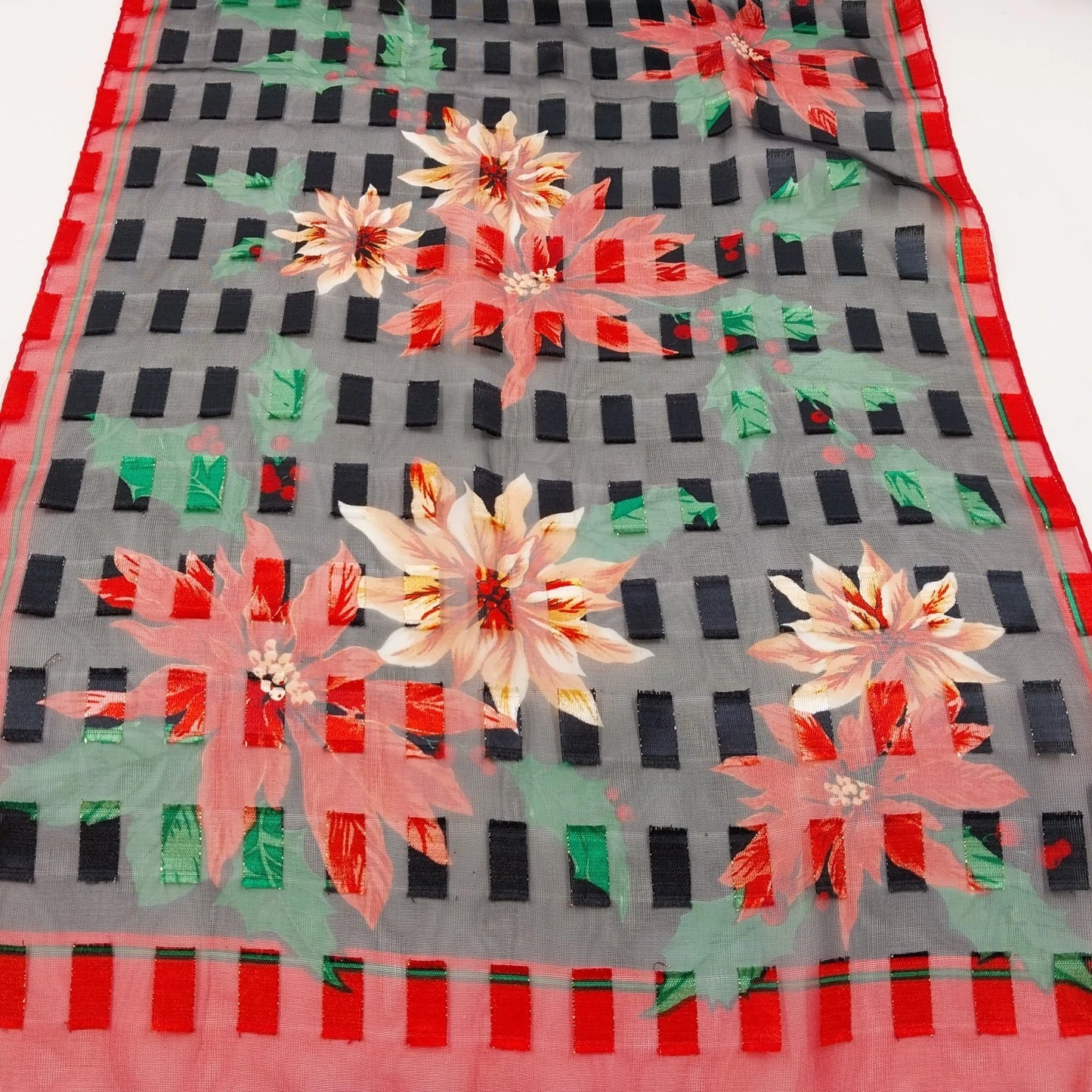 Cejon Accessories Oblong Scarf Multicolor Floral Black Red Border 60” x 13"
