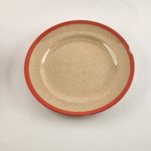 Omar Ware English Stoneware Tea Cup and Saucer Beige Orange Trim England