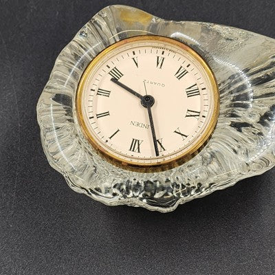 Linden Crystal Quartz Mantel Clock White Face Roman Numerals Tabletop 3" Vintage