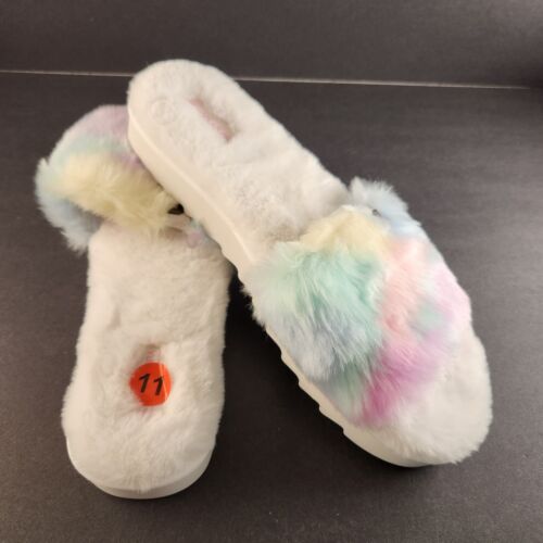 Koolaburra by UGG Womens Sz 11 Fuzz-ah Slide Slipper Pastel White Lug Sole New