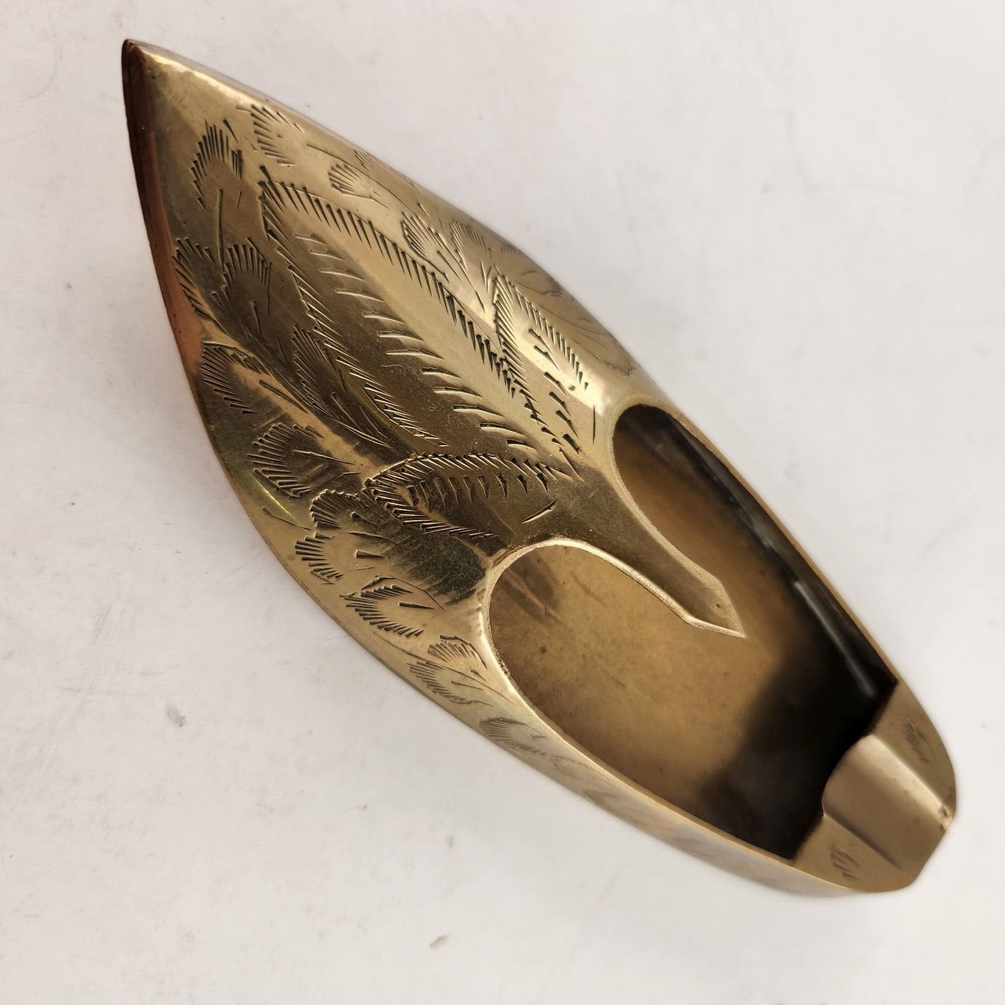 Brass India Shoe Asian Slipper Ashtray Vintage Etched Engraved NOS Unused 5.5" L