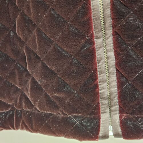 East West Quilted Women's Dark Red Velour Coat Black Faux Fur Collar Med Petite