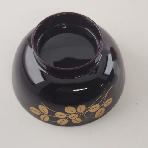 7 Japanese Lacquerware Rice Soup Bowls Black & Red Outer Red Inner Floral 4.5"w