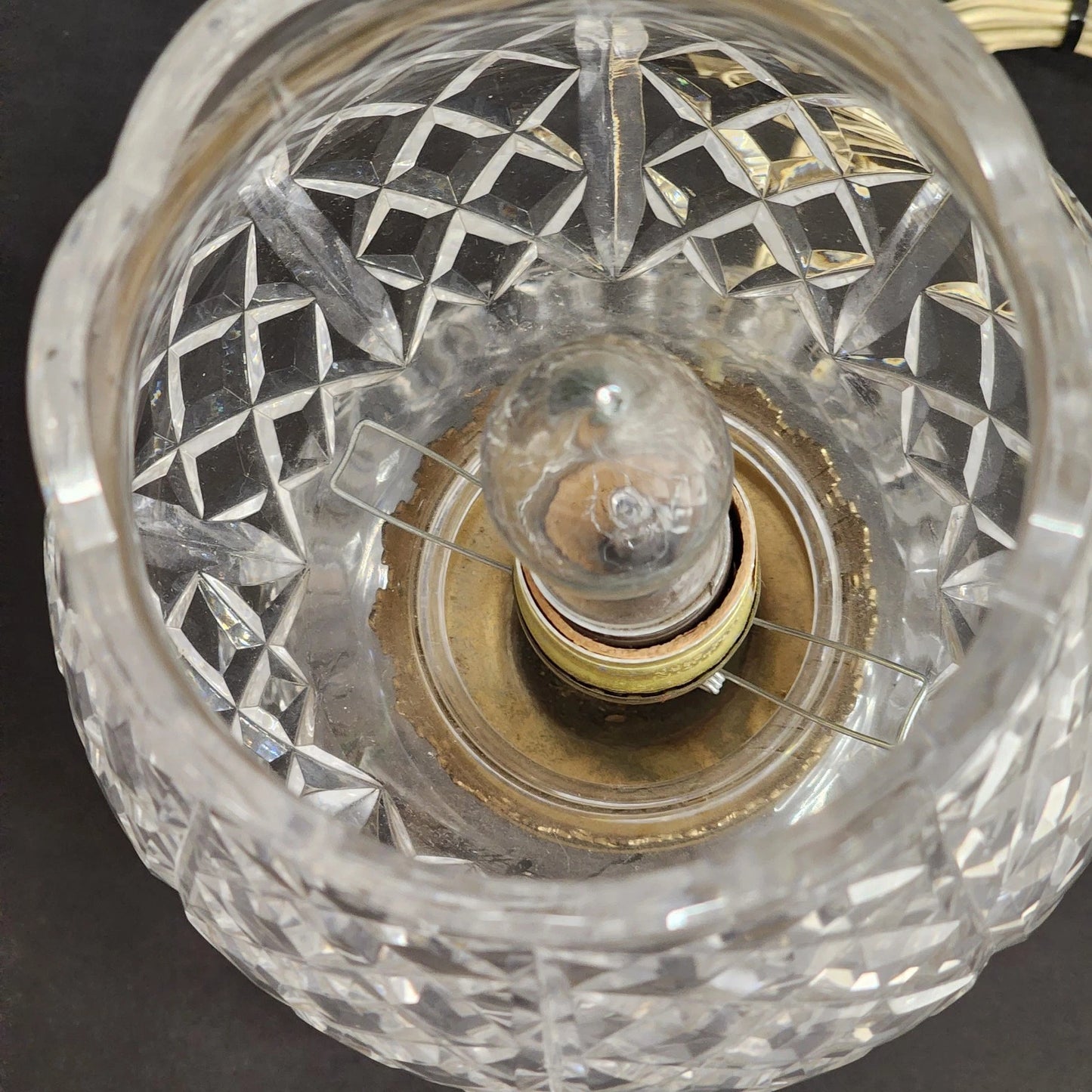 Waterford Crystal Hurricane Table Lamp 13" Tulip Style Clear Glass Brass Accents
