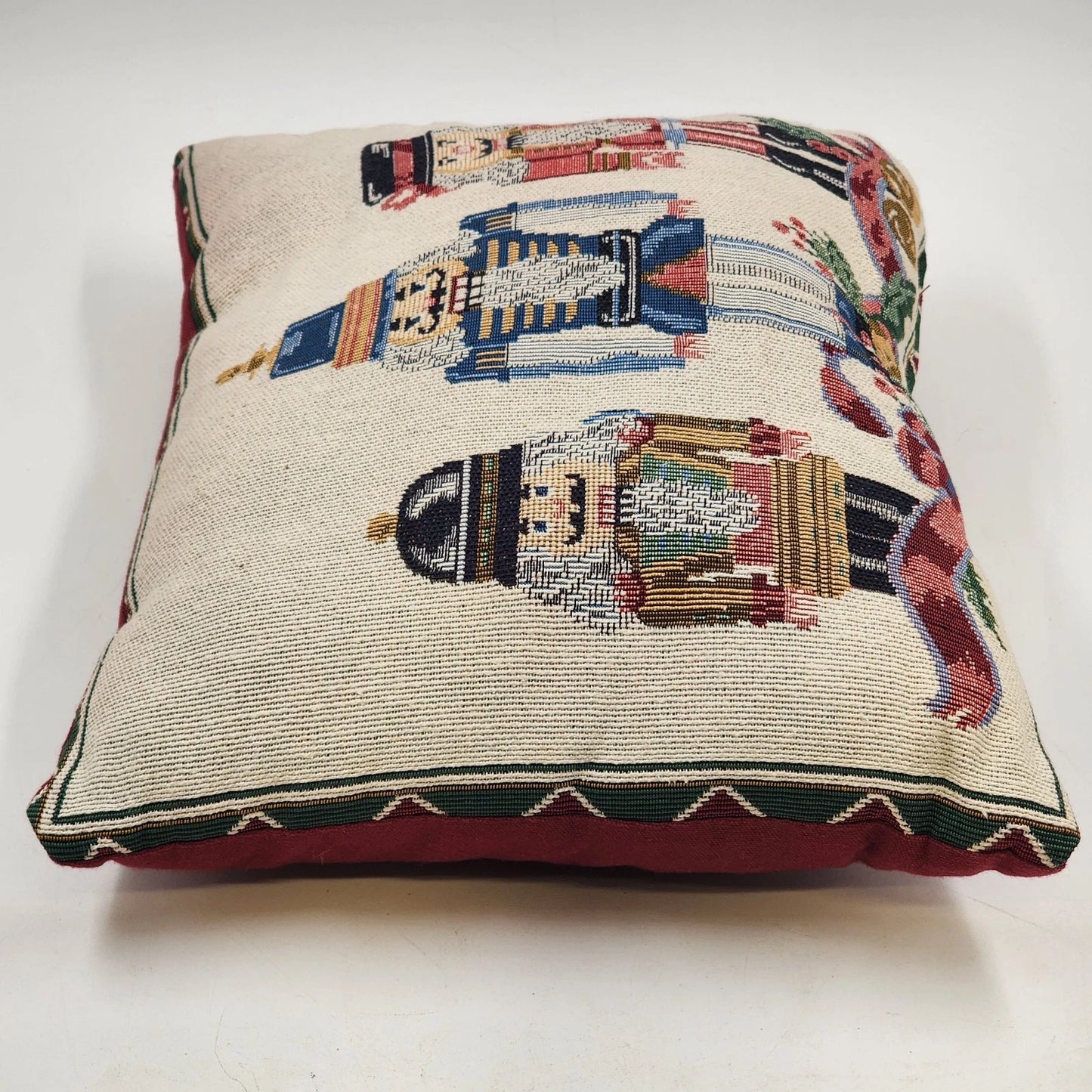 Christmas Nutcracker Soldiers Throw Pillow Tapestry Red Decor 15" x 11" Vtg USA