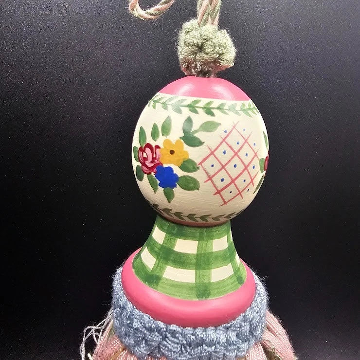 Tassel Pull Cord Finial Curtain Tie-Back LARGE Wood Hand Painted Pink Green