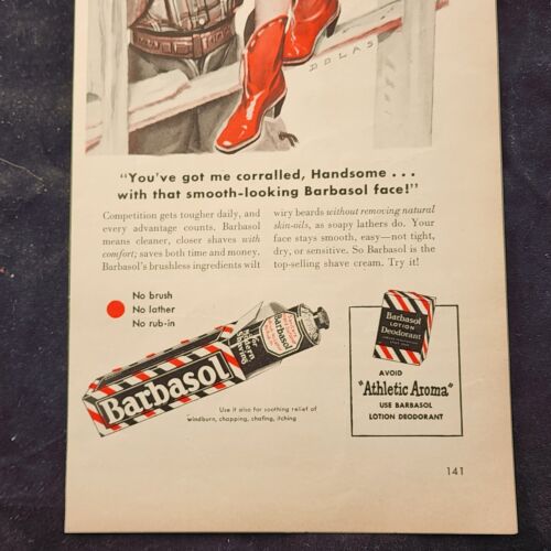 Barbasol Modern Shaving Creme Cowboy Girl Corral Deodorant 1948 Vintage Print Ad