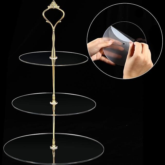 3 Tier Acrylic Round Clear Cupcake Stand Dessert Tower Stand Cookies Tower Plate
