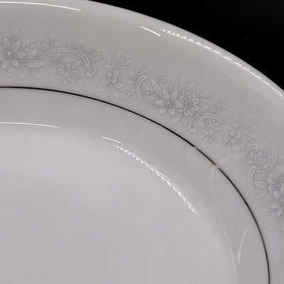Noritake Cumberland Round Vegetable Bowl 9" White Flowers Platinum Vintage Japan