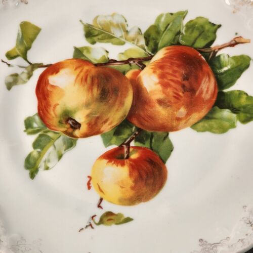Zs Co Bavarian Porcelain Plate Apples on the Stem Gold Rim 11" Scalloped