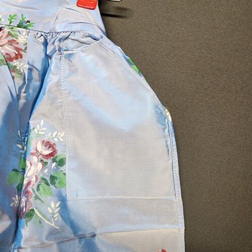 Apron Waist Vintage Nylon Blue Floral Pocket Cooking Kitchen Roses Taffata