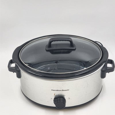 Hamilton Beach Portable Slow Cooker Crock Pot 6 Quart Black Silver 33665 10"x7"