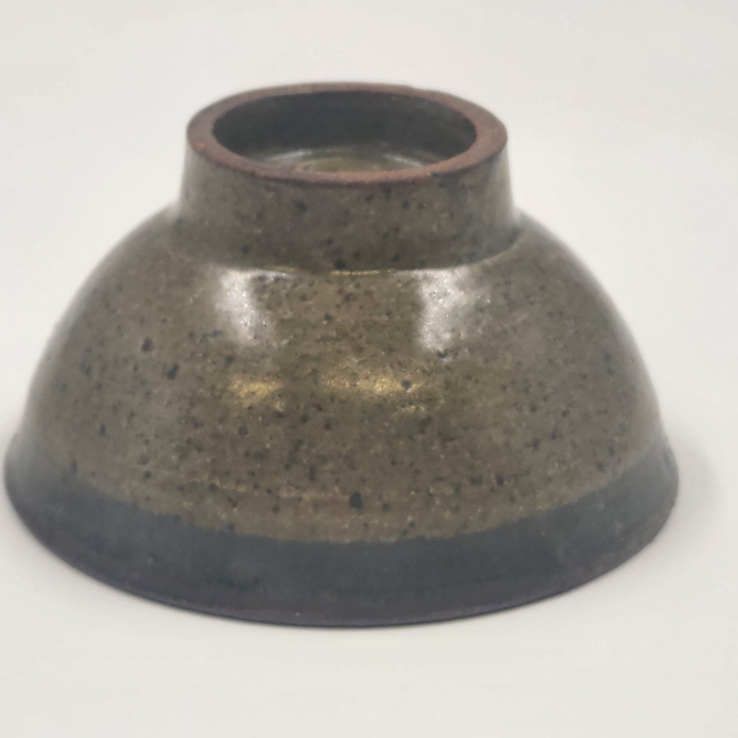 Japanese Rice Soup Bowl Ceramic Brown Green Glazing Footed 4.75" x 2.5" Vintage