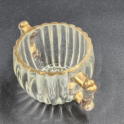 Jeannette Clear Glass Sugar Bowl & Creamer Set Gold Trim Hobnail Bottom