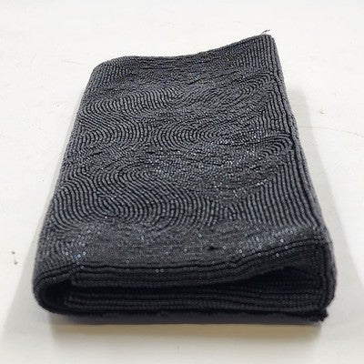Black Small Beaded Clutch Purse 3 Inner Pockets Flower Embroidered w Glass Beads