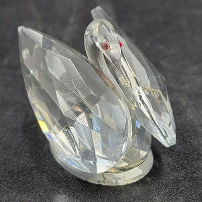 Swarovski Crystal Swan Figurine 2" with Red Eyes Elegant Collectible Vtg Decor