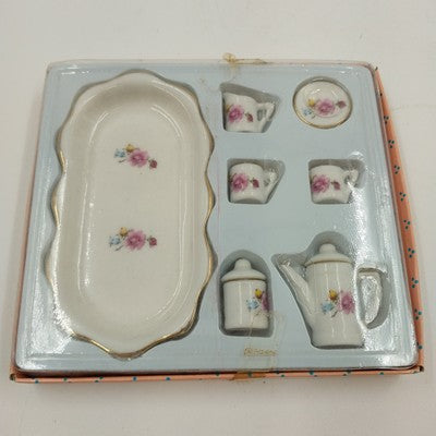 Ranger Miniature Tea Set 510 Pink Roses Polyresin w/ Box Decor