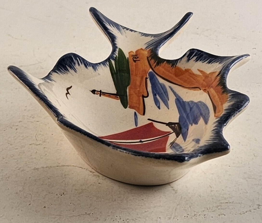 Vintage Tell UK Ceramic Nautical Trinket Dish Sailboat Fish Signed Tray