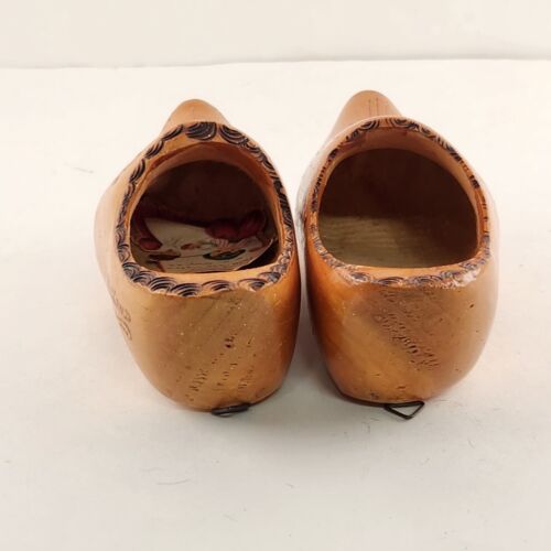 Pair Wooden Shoes Wall Hanging Small Dutch Holland Carved Planters 2 Pc 1960s