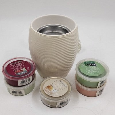 Set of 5 Wax Warmer Yankee Candle with Timer & White Scenterpiece Easy Meltcups