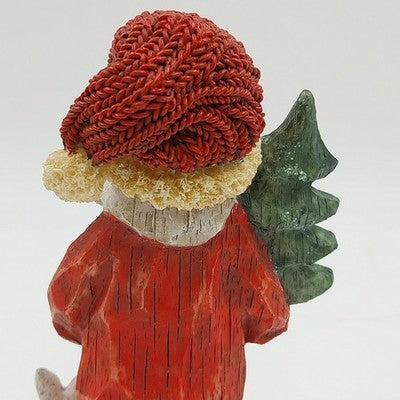 Christmas Santa Claus Resin Figurine Carved Look Holding Tree w Rabbit at Feet