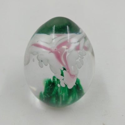 American Studio Art Glass Paperweight Crimp Pink Floral Elwood Indiana Vintage