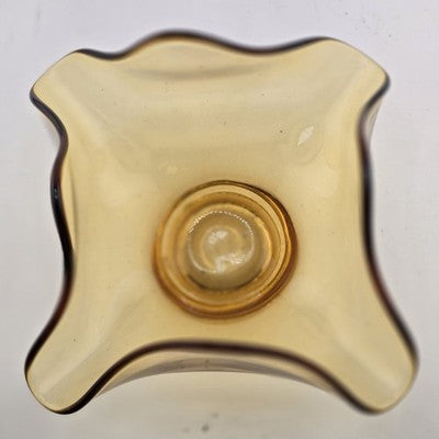 Viking Art Glass Bowl Amber Epic Loop Ruffled Pinched Candy Trinket Dish 6" MCM