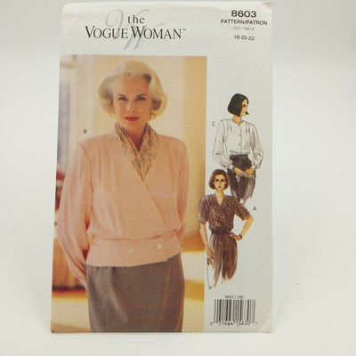 Vogue The Woman 8603 VTG 1993 Sewing Pattern Misses Blouse Sz 18-22 Uncut Plus